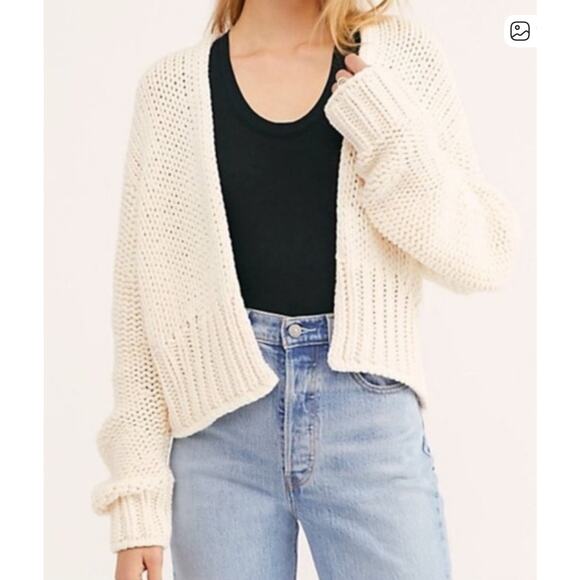 Free People Glow For It Chunky Knit Cardigan Cream L Oversized Cozy Boho - Picture 1 of 10